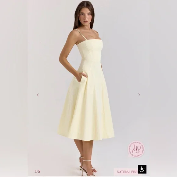 House of CB Dolly Lemon Stretch Cotton A-Line Midi Sundress